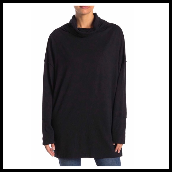 FREE PEOPLE BOHO BLACK FLOWY TUNIC TEE TOP A2C - Picture 6 of 14